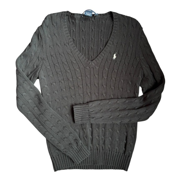 Ralph Lauren Sweaters - Ralph Lauren Sport Cabled Cotton V-Neck Sweater Hong Kong Women’s Size L